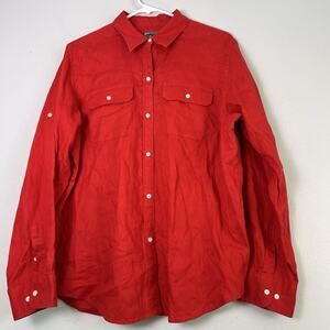American Living Women's Linen Button Up Shirt Sz XL Red Roll Tab Capsule Travel